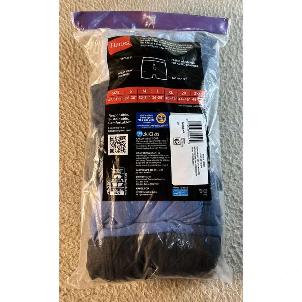 Hanes Men's 2XL 44-46 Tagless Cool Comfort Knit Boxer Shorts Solid Colors 5 Pack